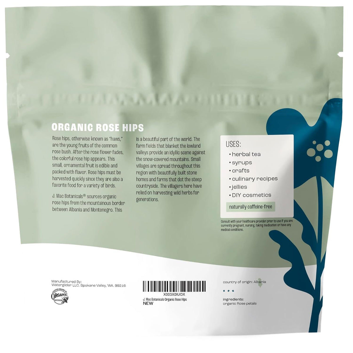 J MAC BOTANICALS, Organic Rose Petals (4 oz) Certified USDA Organic, edible, culinary grade dry rose petal, herbal tea, cooking and crafts