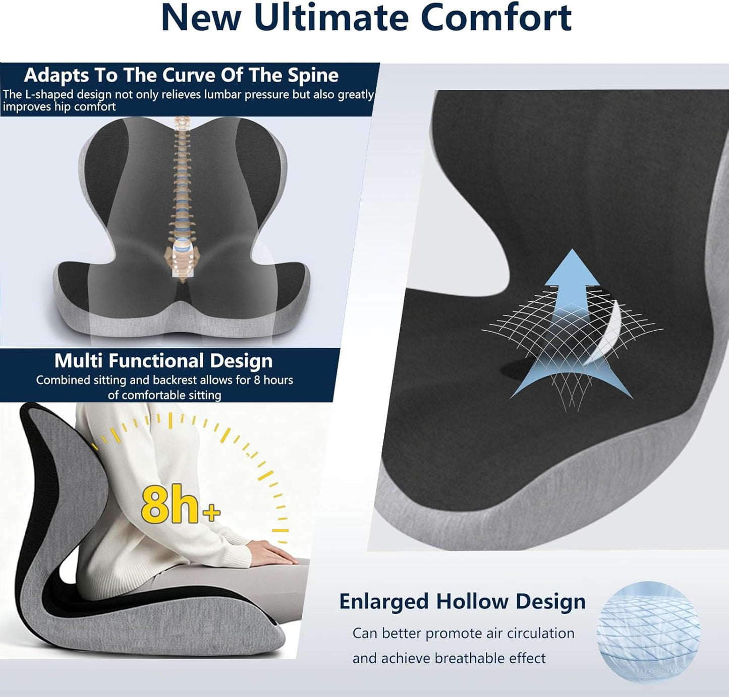 Car Seat Cushion for Long Driving, Office Chair Cushion | Truck Seat Cushion, Increase Height by 3.94 Inch, Double Non slip, Improves Sitting Posture, Sciatica & Tailbone Pain Relief
