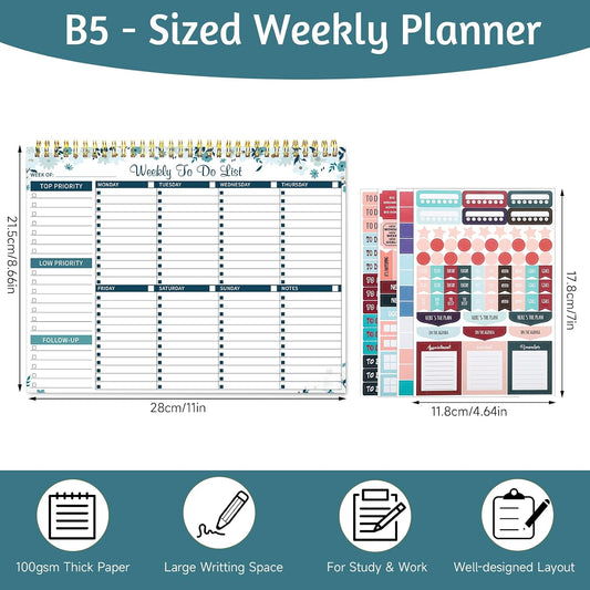 Thboxes Weekly To Do List Notepad, 8.5"x11" Desk Planner 52 Sheets, Green | 100GSM Paper Undated Habit Planner, Productivity Organizer Notepad, for Home School Office Work, Travel, College Essentials