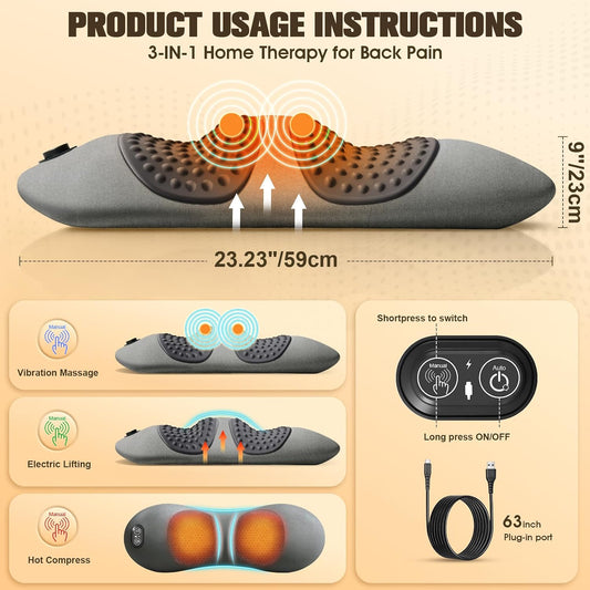 FunBy Lumbar Support Pillow,Triple Fusion Back Massager for Sciatica Gray