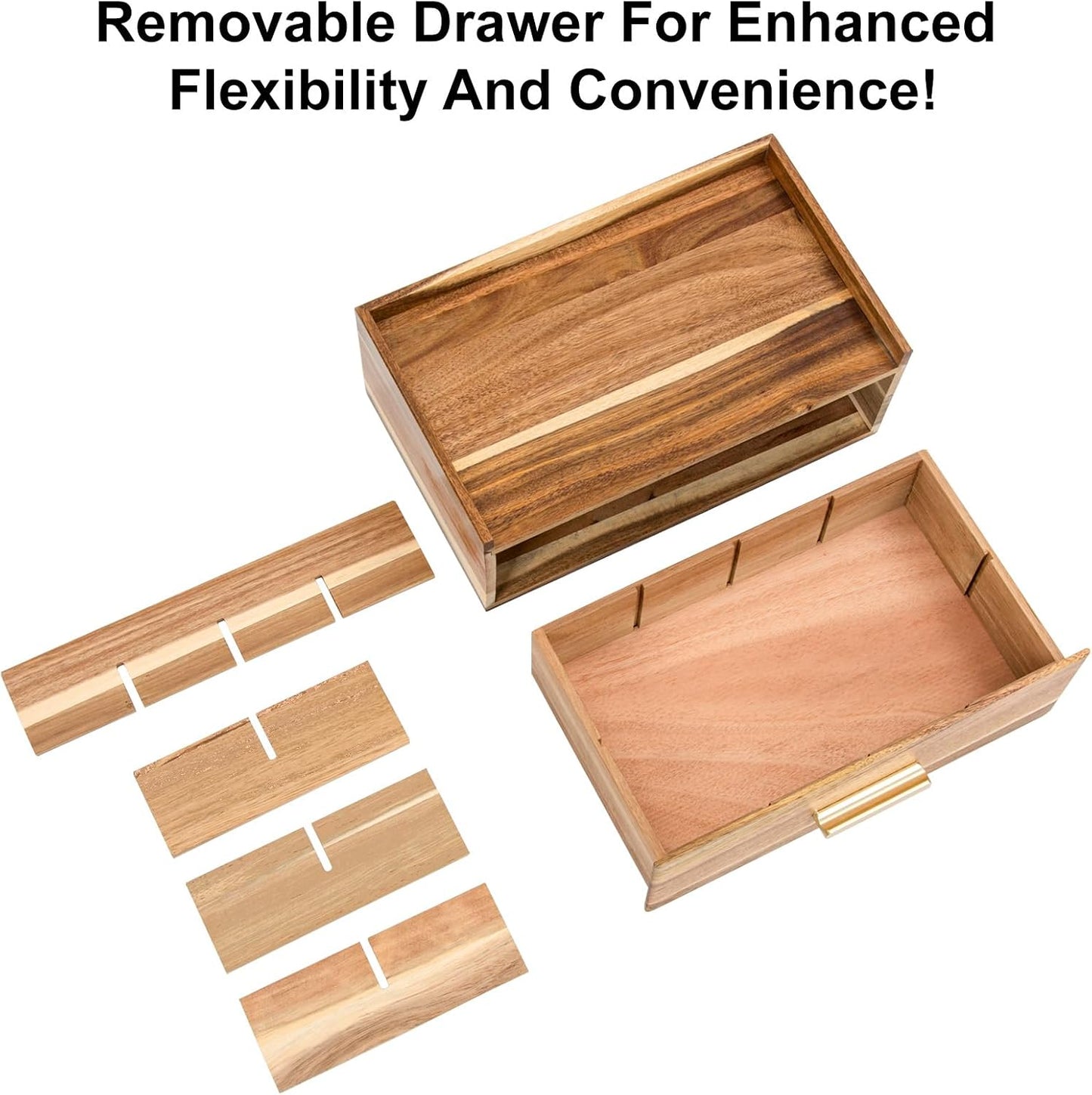 Tea Bag Organizer, Acacia Wood Tea Organizers and Storage Box, Tea Bag Holder Station Caddy Container for Countertop, Tea Accessories Gift Box with Drawer