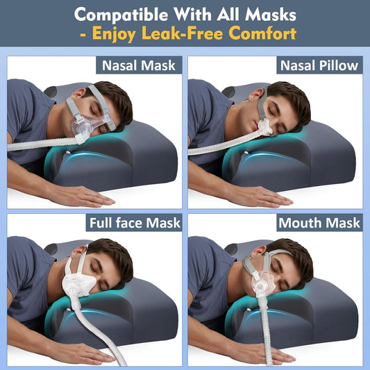 HSA/FSA Adjustable CPAP Pillow for Side & Back Sleepers – Reduce Mask Air Leaks & Pressure, Cervical Memory Foam Neck Support with 2cm Removable Insert, Cooling Washable Cover – Fits Full Face Masks