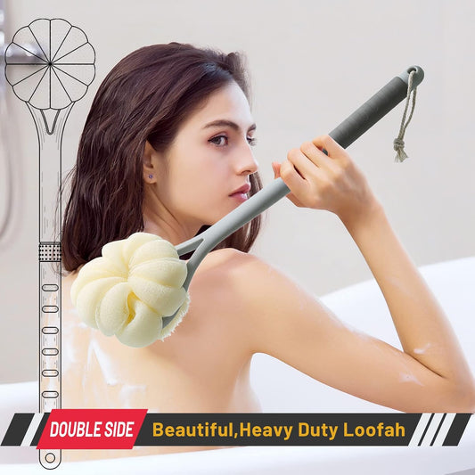 Shower Body Brush,Soft Bristles & Loofah Back Scrubber Bath Mesh Sponge