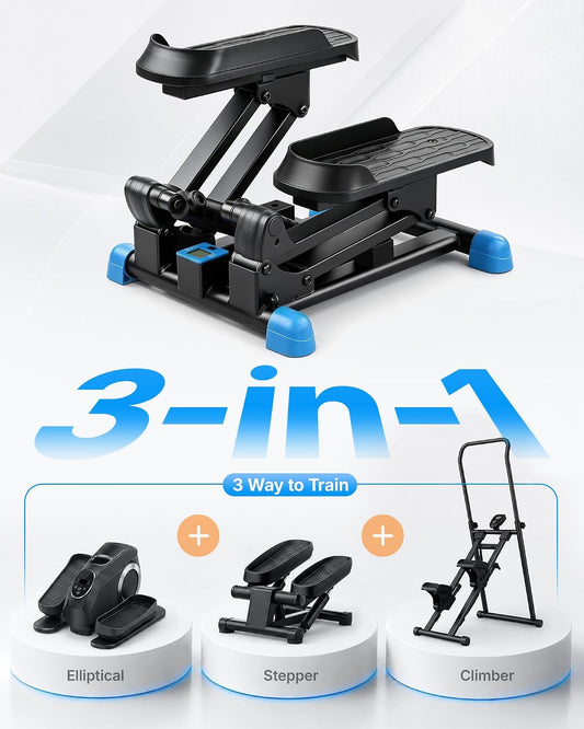 MERACH New 3-in-1 Stair Climber, Mini Steppers for Exercise at Home with Large Stride & Shock Pad Design, with Resistance Bands for Full Body Workout, 330 LBS Capacity Exercise Equipment