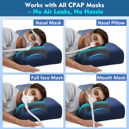IKSTAR Cooling CPAP Pillow for Side Sleepers - Sleep Apnea Pillow for CPAP User - Reduce Air Leak/Hose Tangle/Mask Pressure - Memory Foam Neck Support Nasal Pillows Side/Back/Stomach Sleeper