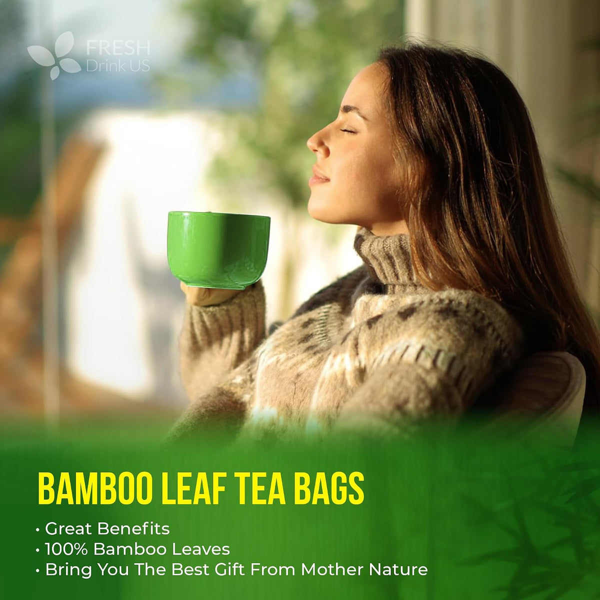 FreshDrinkUS, Premium Bamboo Leaf Tea, 75 Count, Pure, Caffeine Free