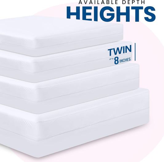 Waterproof Zippered Mattress Protector Twin Size, 8" Deep Pocket