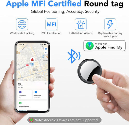 Air Tracker Tags-4 Pack Black, with Apple MFi Certified, Bluetooth Tracker Work with Apple Find My (iOS Only), 2 Years Battery, Smart Tag with Diverse Holder,100dB Item Finder for Luggage Key Suitcase