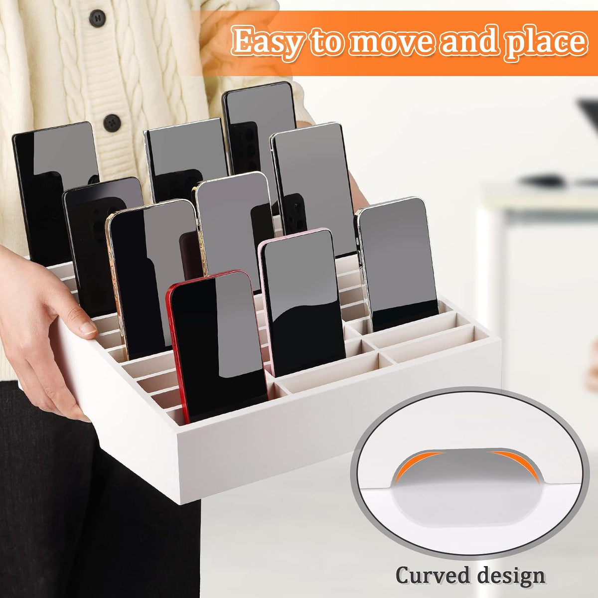36-Grid Wooden Cell Phone Holder Desktop Organizer