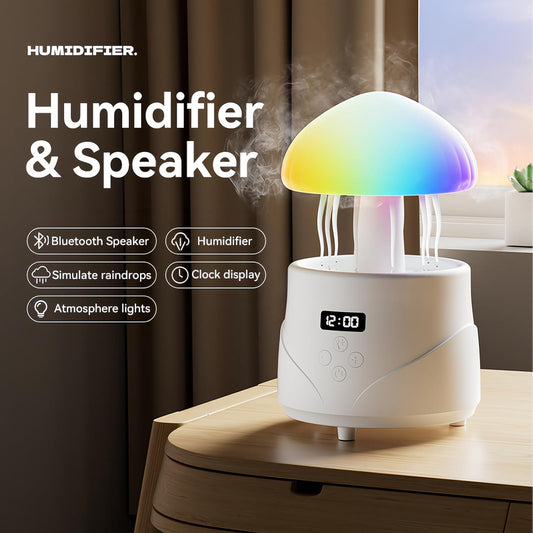 AVEKI Jellyfish Humidifiers for Bedroom with Bluetooth Speaker, 600ml Cute Humidifier Diffuser with Colorful Mood Light & Clock Display, Air Humidifiers for Women, Gifts for Mom (Jellyfish)