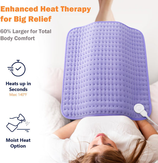 Heating Pad for Back, Neck & Shoulders, Soft Electric Heating Pad with Moist & Dry Heat, Auto-Off, Machine Washable, Birthday Gifts for Women Wife Mom Her