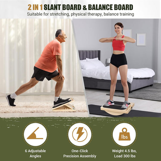 Slant Board for Calf Stretching, Adjustable Portable Wooden Incline Board for Calf Stretcher with Training Poster, 300 Lbs Weight Capacity Calf Stretch Wedge for Leg, Knees, Heel, Ankle & Stretching