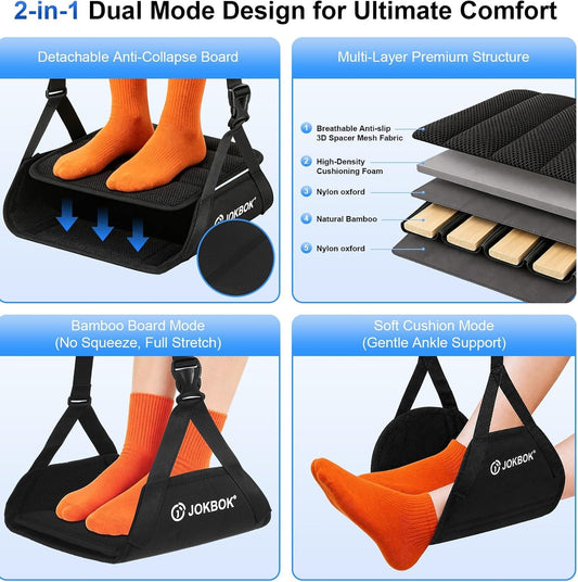 ExtraWide 2in1 Airplane Foot Hammock, Foot Rest for Air Travel, Long Flight