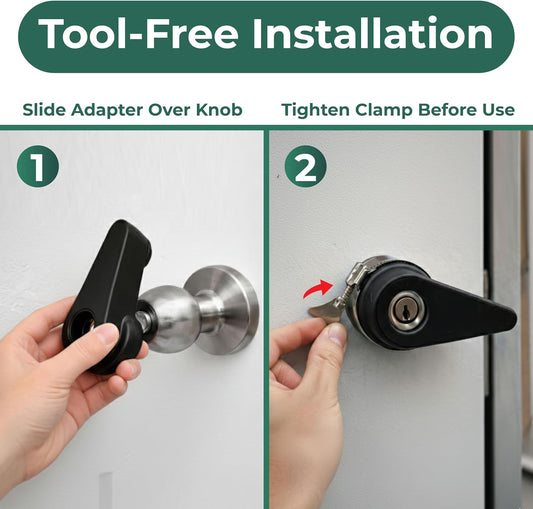 2 Pack Door Knob Grip & Lever Extension with Clamps – Non-Slip Rubber Door Knob Cover Converts Round Knobs to Handles – Arthritis & Elderly Assistive Aid – Fits Most 2”–2.5” Doorknobs