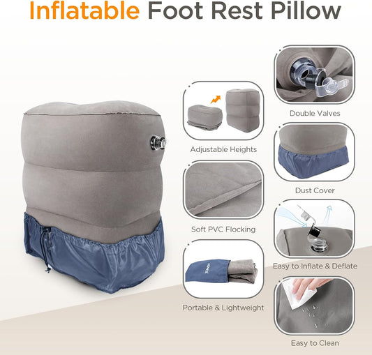 HOMCA Inflatable Travel Foot Rest Pillow for Airplane (2-Pack)