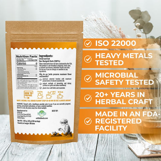 30 Bags Dried Marigold Bur Marigold Herb Tea Marygold Tea (Bidens Tripartita L.) - 30 Count 2 g Bags 100% Chereda Bur-Marigold Cáñamo Acuático