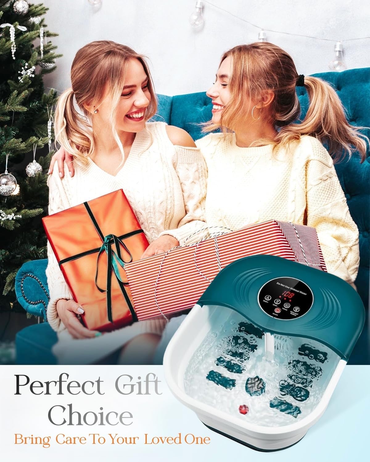 Collapsible Heated Foot Spa with Bubble and Red Light Temperature Control Foot Bath Massager and Soaking Tub Featuring 8 Shiatsu Massage Rollers Pumice Stone and Built-in Timer Ideal Gift for Wife,Mom