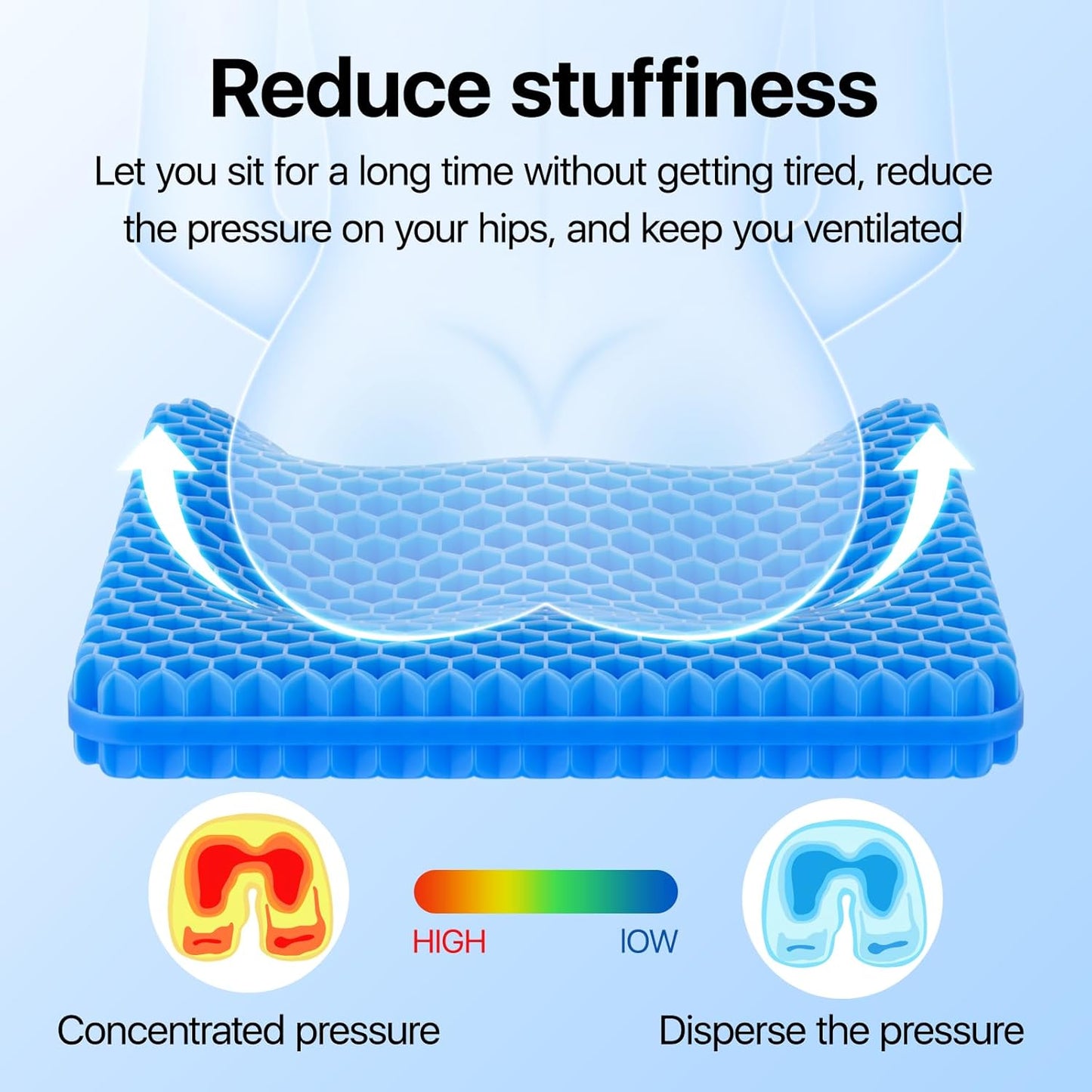 OMCOZY Gel Seat Cushion, Cooling Cushion (Super Large & Thick), Breathable Honeycomb Design Absorbs Pressure Points Seat Cushion, Gel Cushion for Office Chair, Home Car seat Cushion for Wheelchair