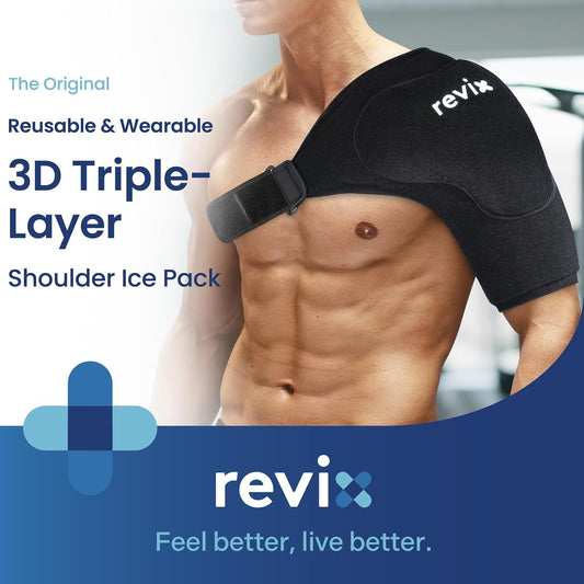 REVIX Triple-Layer Gel Shoulder Ice Pack Wrap for Rotator Cuff, Reusable Ice Pack Shoulder Brace with Extra Removable Coldfocus for 30-Min Long-Lasting Cold Therapy, Soothe Biceps & Muscle Discomfort