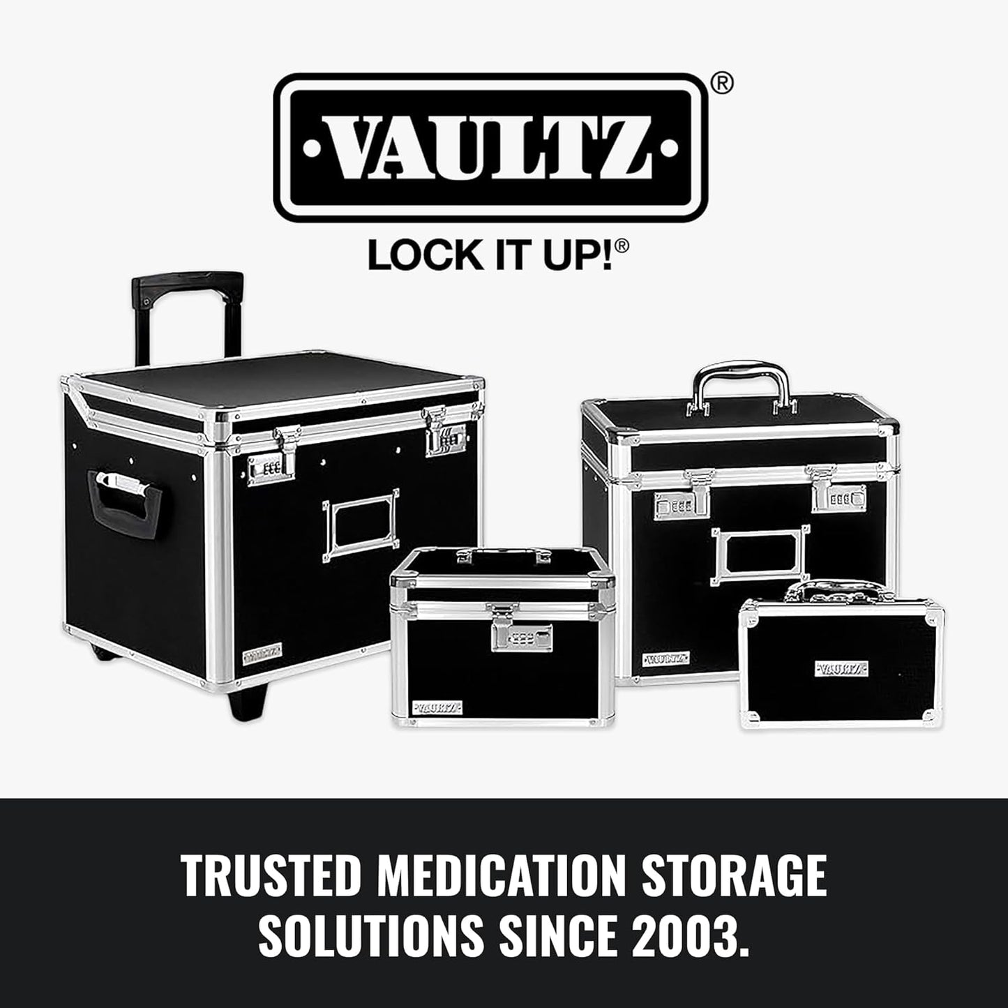 Vaultz Secure Security Lock Boxes - Safe Combination Lock Box, Storage for Documents, Valuables, Medicine & Money - 9.88 x 7.75 x 7 Inch - Black/Chrome