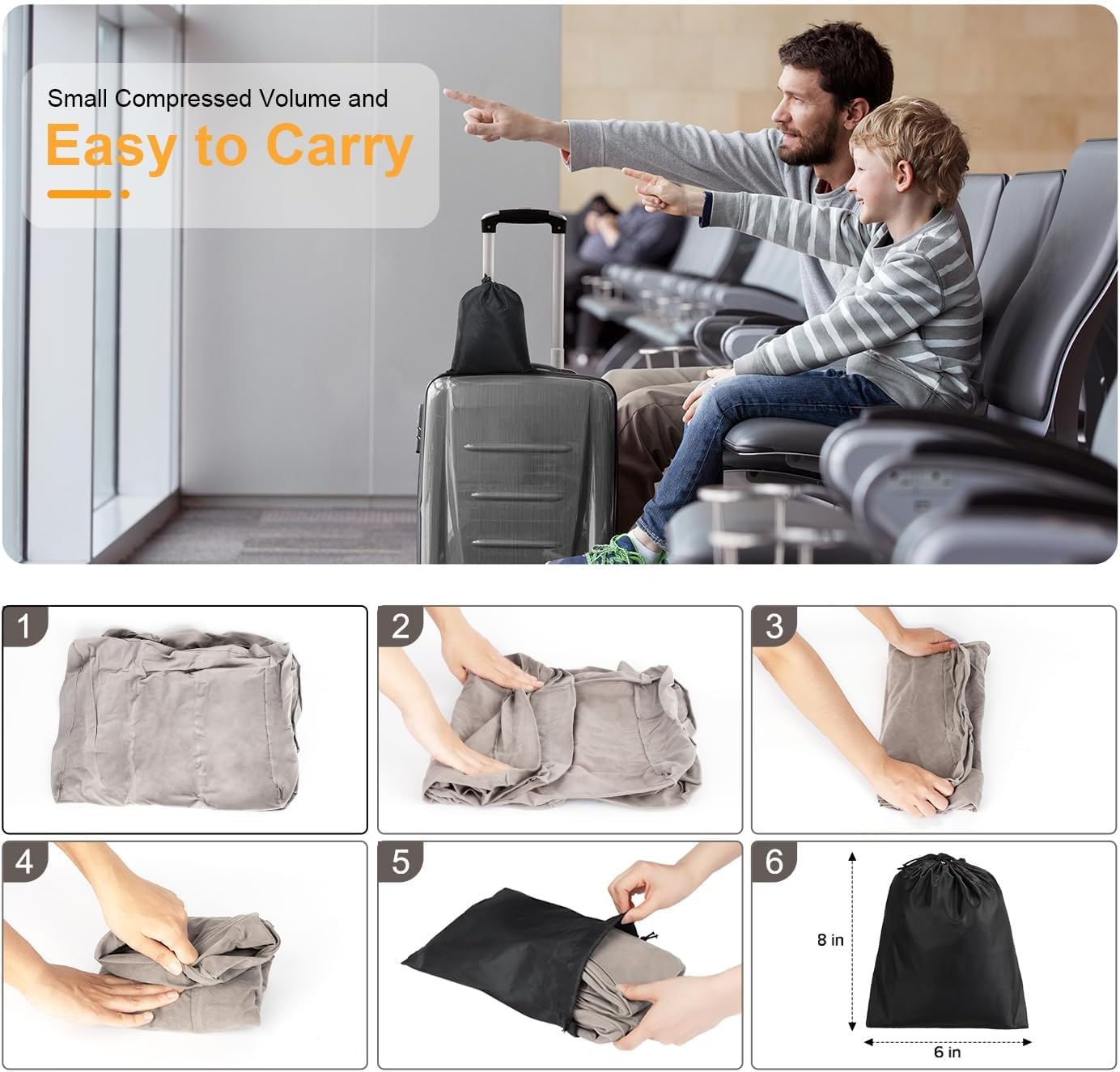 Inflatable Travel Foot Rest Pillow, Kids Airplane Bed, Adjustable Height Leg Pillow for Air Travel, Make a Flat Bed for Kids and Toddlers, Great for Airplane, Train, car(Grey, 1 Pack)