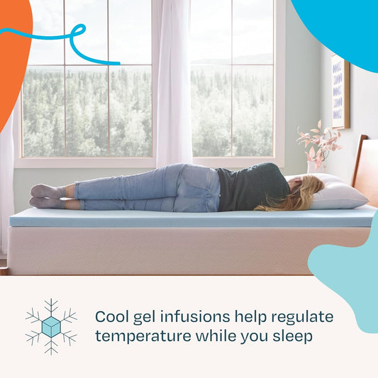 Linenspa Memory Foam Mattress Topper, Queen Size - 2 Inch Gel Infused Memory Foam - Plush Feel - Cooling and Pressure Relieving - CertiPUR Certified