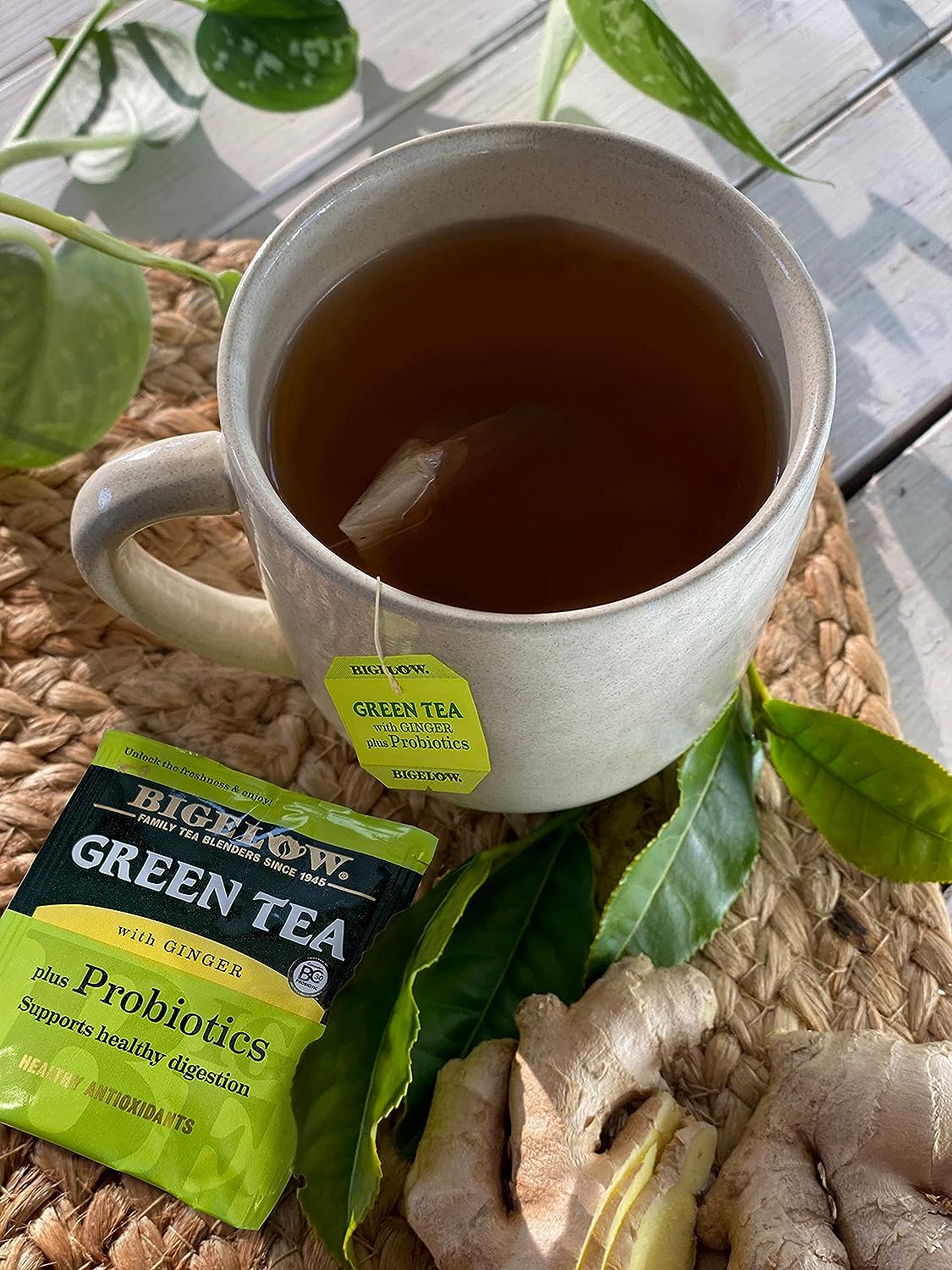 Bigelow Tea Green Tea with Ginger Plus Probiotics, Caffeinated Tea with Ginger, 18 Count Box, (Pack of 6), 108 Total Tea Bags