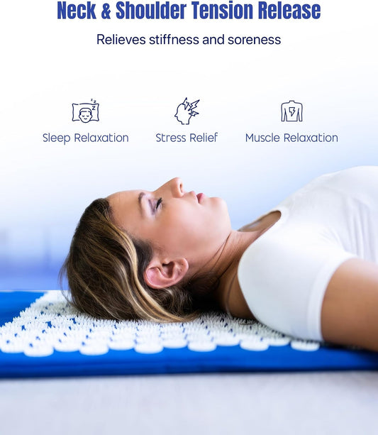 ROMIX Acupressure Mat and Pillow Set, Acupuncture Mat for Back Pain, Neck, Shoulder Pain Relief, Stress Reduction, Wellness Therapy, Cushioned Acupressure Mats with Carry Bag for Men and Women