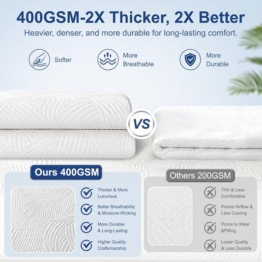 Cooling Waterproof Mattress Protector Queen Size, 400GSM 3D Air Fabric Breathable Mattress Cover, Premium Bed Protector with Deep Pockets, Luxury Noiseless Machine Washable Bed Cover, White