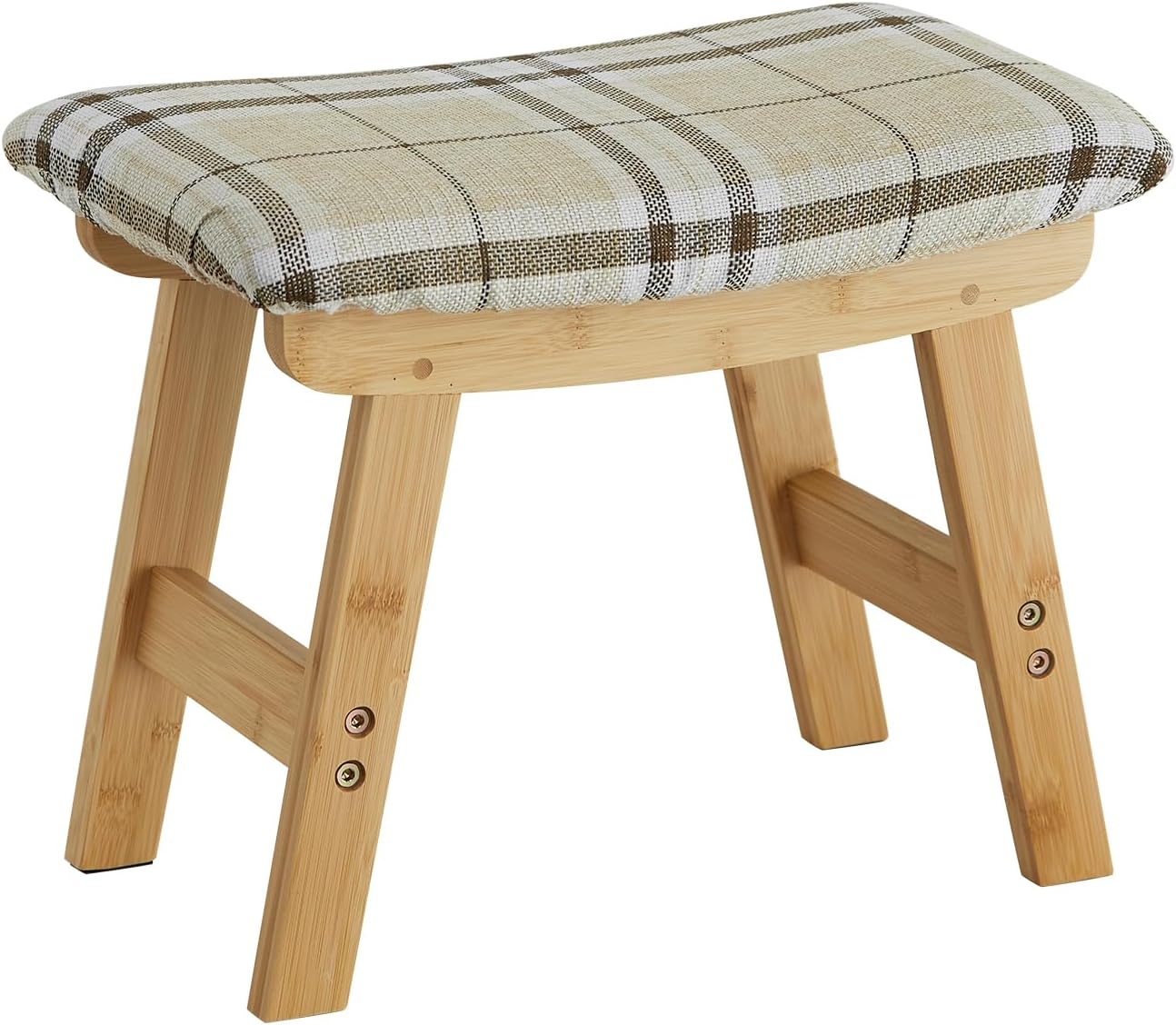 Foot Stool Ottoman Foot Rest Under Desk,Small Stool for Living Room, Bedroom and Kitchen (Brown Legs - Beige Stool Surface)