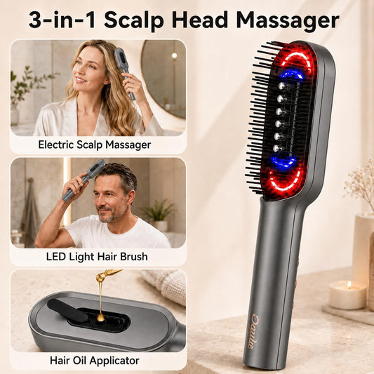 Dayln Electric Scalp Massager Hair Oil Applicator, Cordless Vibration Head Massager, Red Light Hair Brush, Deep Clean Comb for Home & Travel Silver