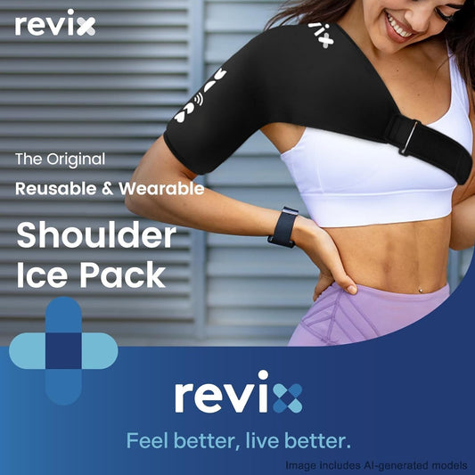 REVIX Shoulder Ice Pack Wrap for Rotator Cuff, Solid Gel Cold Sleeve