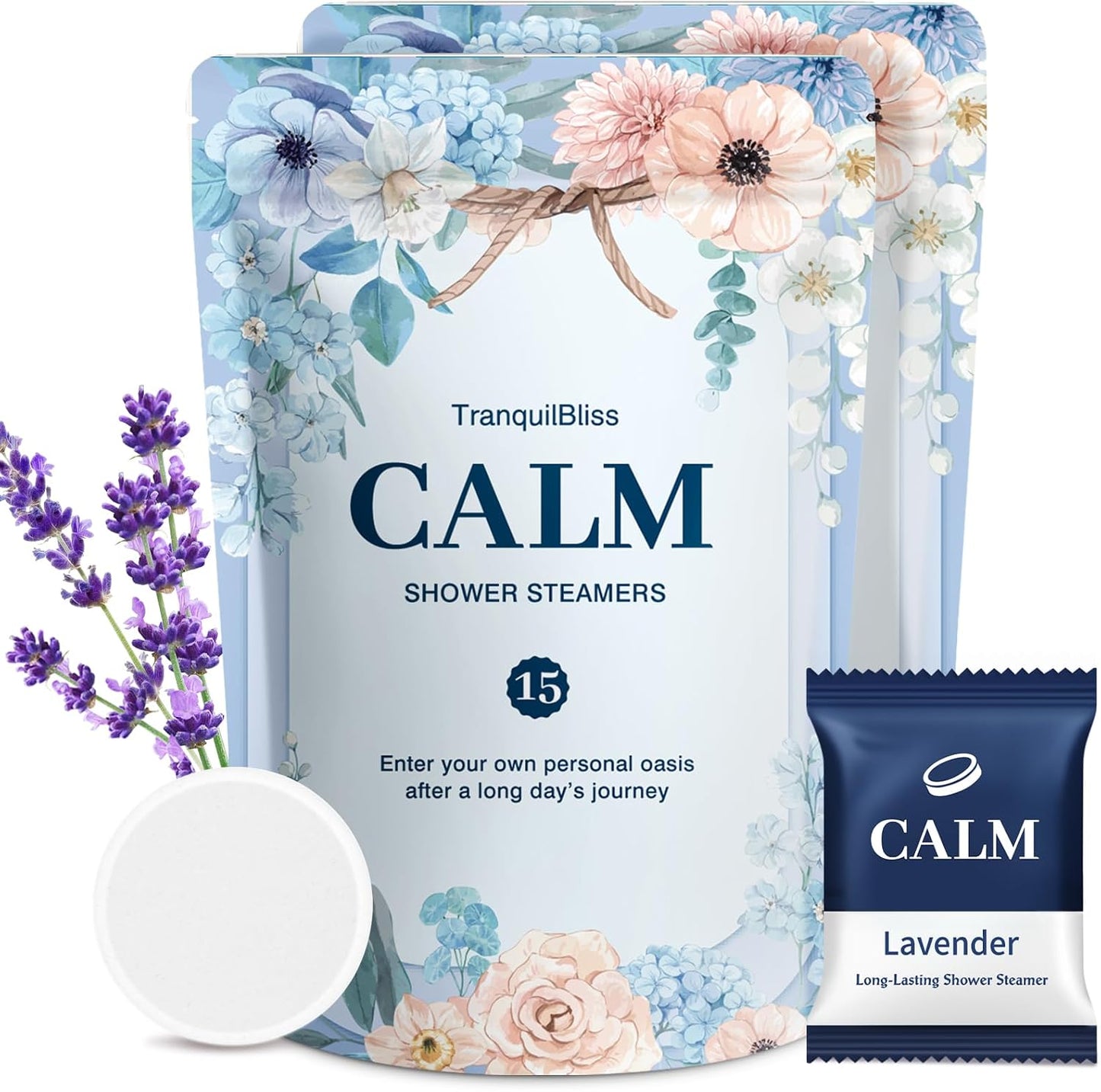TranquilBliss Shower Steamers-15 Pack Shower Bombs with Lavender Scent, Self-Care Presents for Women Who Have Everything, Relaxation Birthday Presents for Women, Valentines Day Presents for Her