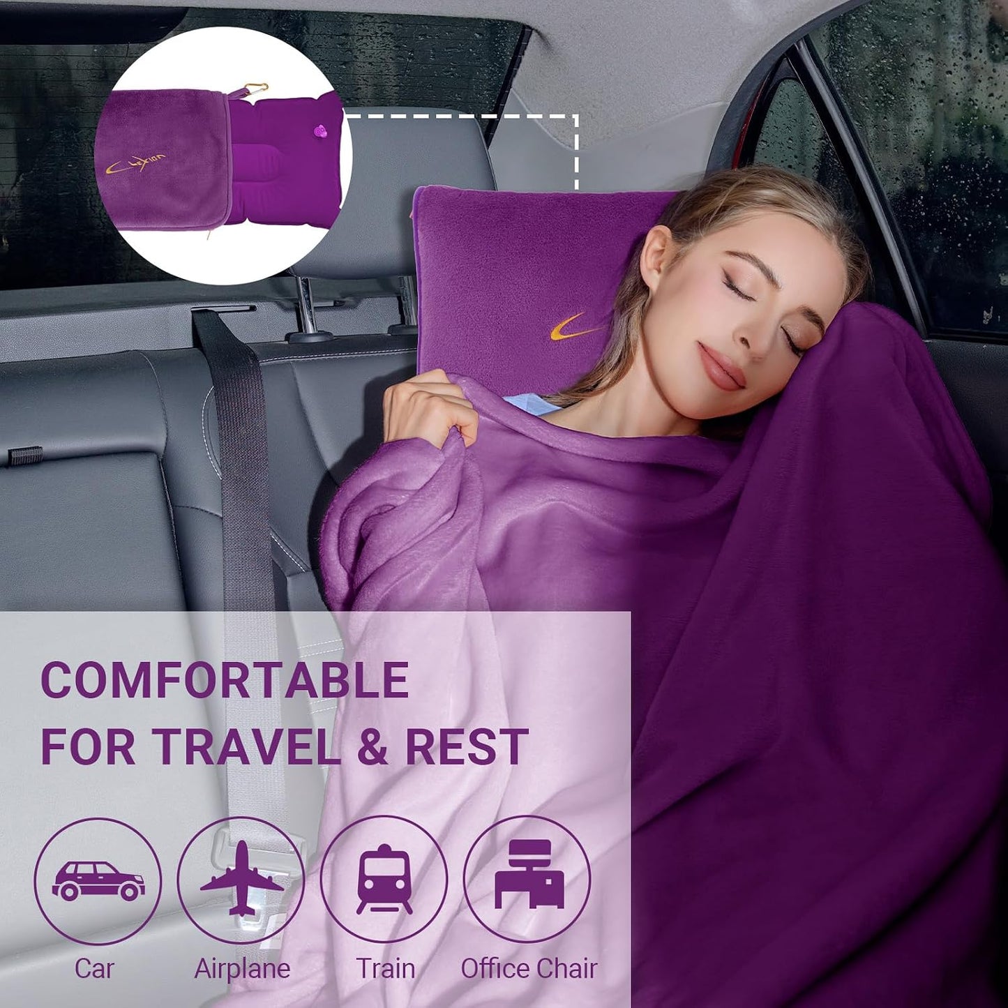 Compact Travel Blanket for Airplane, Premium Soft 2-in-1 Blanket with Pillowcase and Carry Bag, Lightweight Travel Essentials with Luggage Sleeve and Backpack Clip, Mint Green
