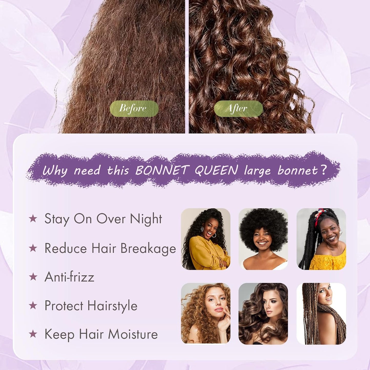 BONNET QUEEN Silk Bonnet for Sleeping for Women Satin Bonnet Night Cap for Curly Hair with Tie Band, Single Layer, Cream Pink
