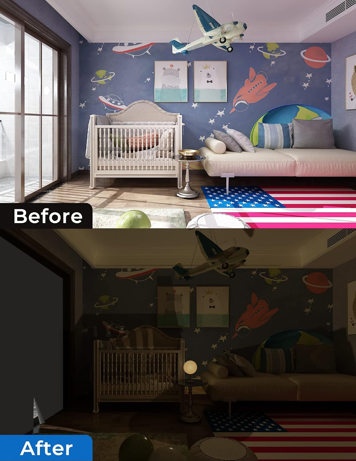 Sumobaby Blackout Curtains 63"x70" Portable No Drill Black Out Window Cover - Colors B