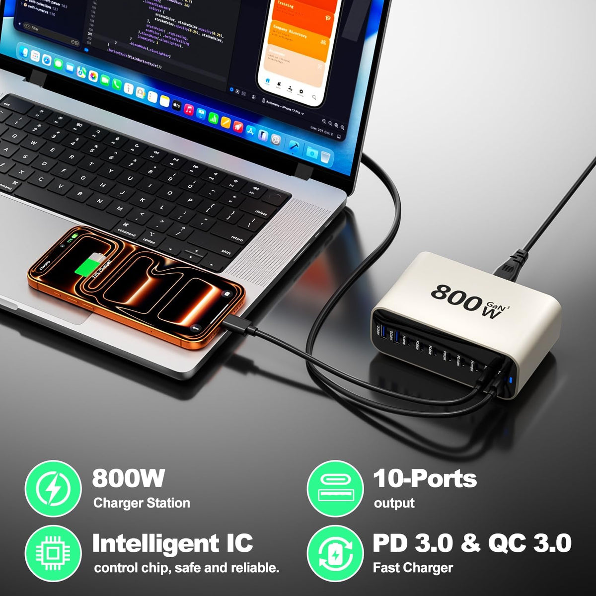 USB Charging Station 50w10A 12 Ports Multiple Charging Block, USB C Strip for iPhone 13/14/15/16/17/Smartphone/Tablet/Watch/Headphones and Multiple Charger Plug