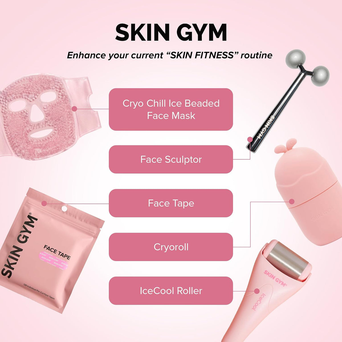 SKIN GYM Cryo Ice Roller for Face & Neck for Glowing Complexion - Pink