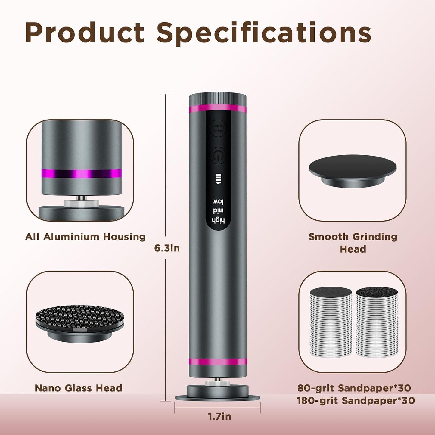Electric Foot Callus Remover with 2600mAh Battery, 60Pcs Sandpaper Discs