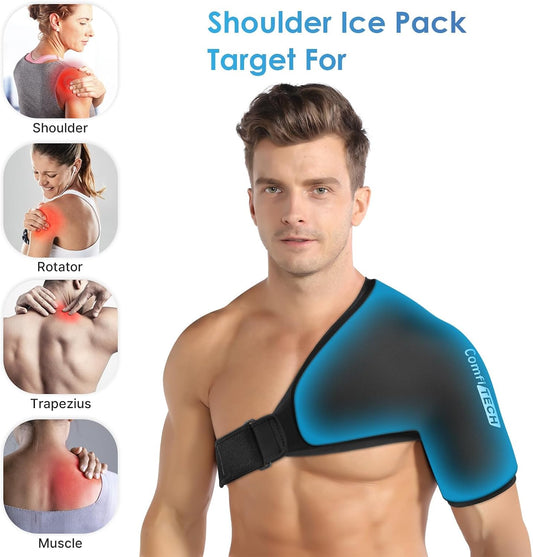 Comfitech Shoulder Arm Ice Pack Wrap, Reusable Gel Cold Sleeve, Black, L
