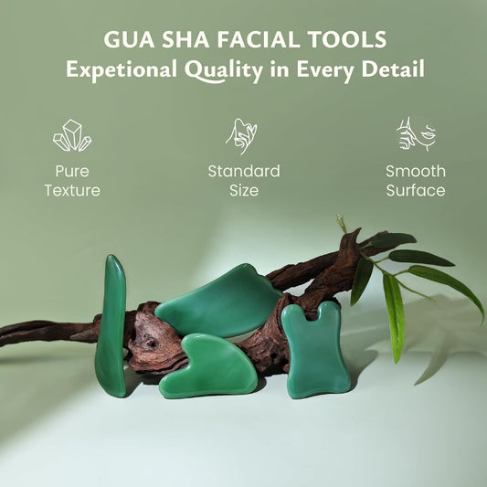 Rena Chris Guasha Massage Tool, 4 pcs Gua Sha Facial Tool, Guasha Board for SPA Acupuncture Therapy Trigger Point Treatment, Gua Sha Scraping Massage Tool (Green)