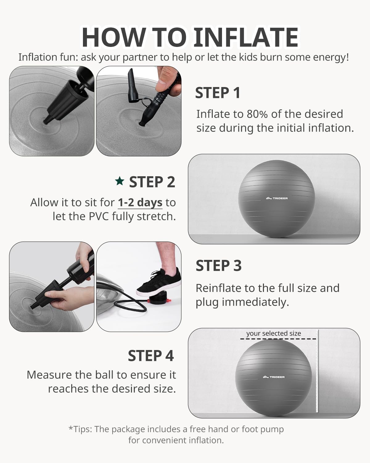 Trideer Exercise Ball, Stability Yoga Ball for Physical Therapy, Active Sitting, Pregnancy & Birth Labor Prep, Core Strength, Balance Training, Posture Improvement and Daily Stretching, 55/65/75cm