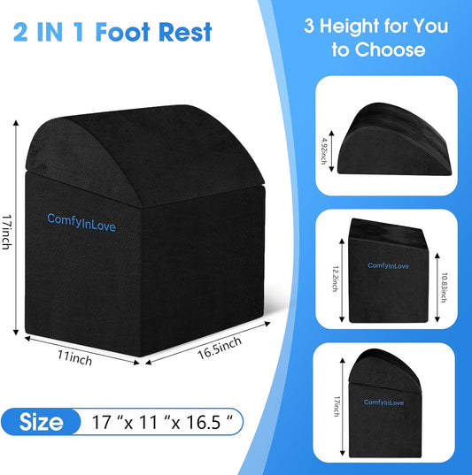 Foot Rest for Under Desk at Work - Non-Slip Foot Stool with 3 Adjustable Heights, Ergonomic Under Desk Footrest with Washable Cover for Leg Elevation, Desk, Home, Office, Car (Dark Grey)