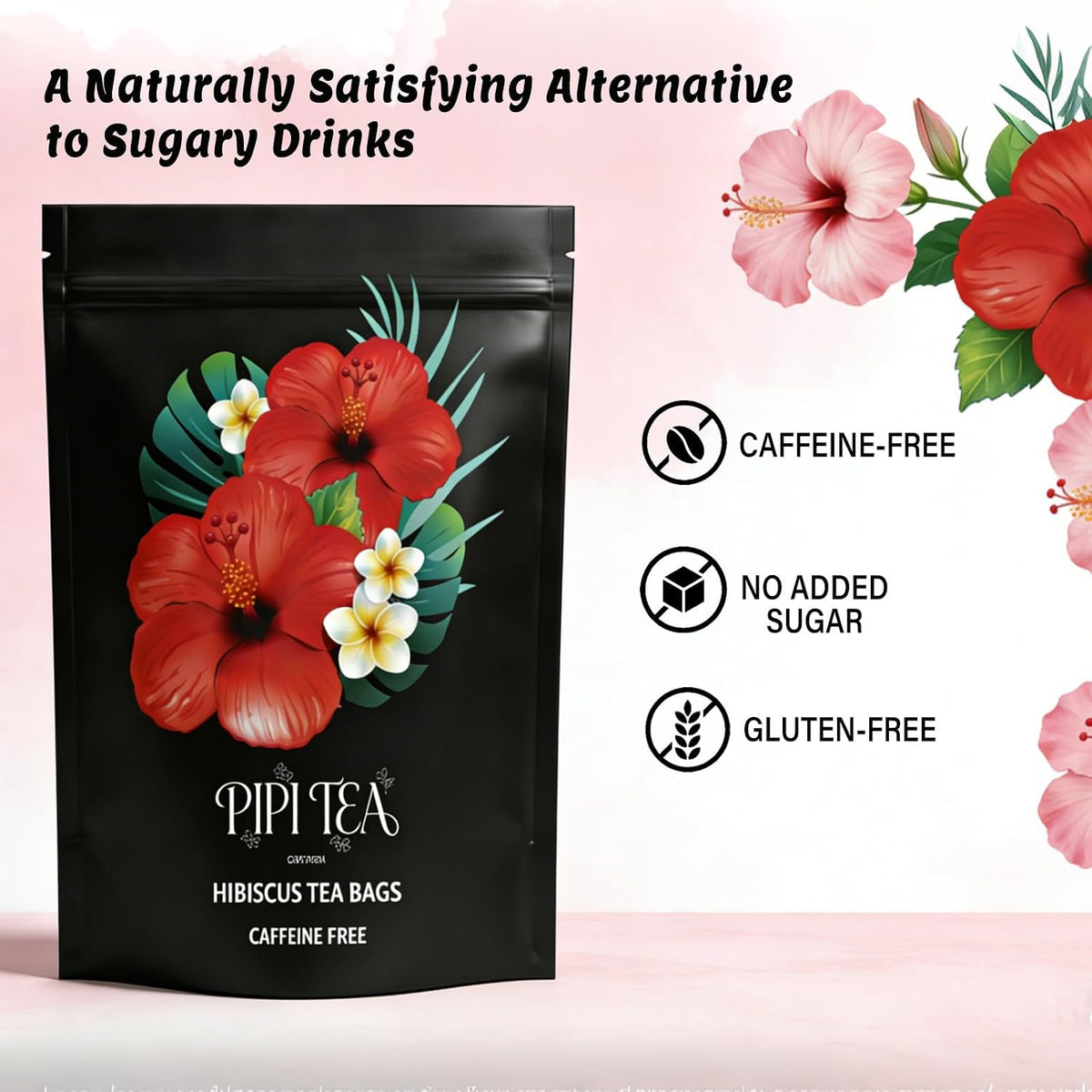 Pipi Tea Hibiscus Tea Bags Organic,100% Natural Organic Hibiscus Tea Bags,Natural Sweet & Sour Flavor,Caffeine-Free,30 Bags (1 Bag)