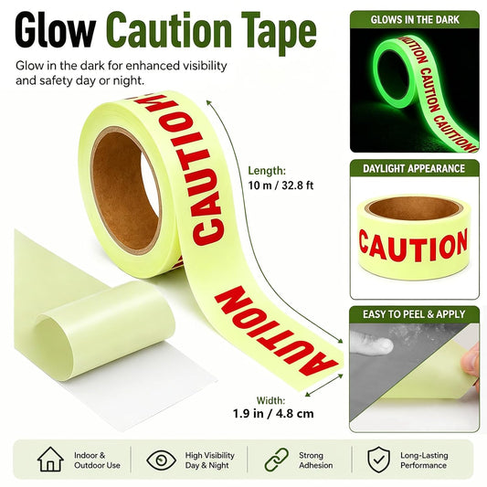 Glow in The Dark Caution Tape Roll 2inx32.8ft Warning Tape Halloween Decor