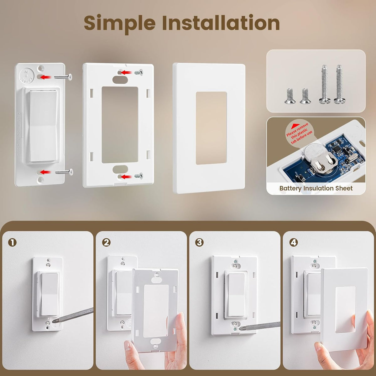 SURAIELEC 15 AMP Wireless Wall Switch Remote Control Outlet, 100ft RF Range
