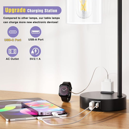 Industrial Touch Lamps for Nightstand Set of 2, 3-Way Dimmable Bedside Lamp