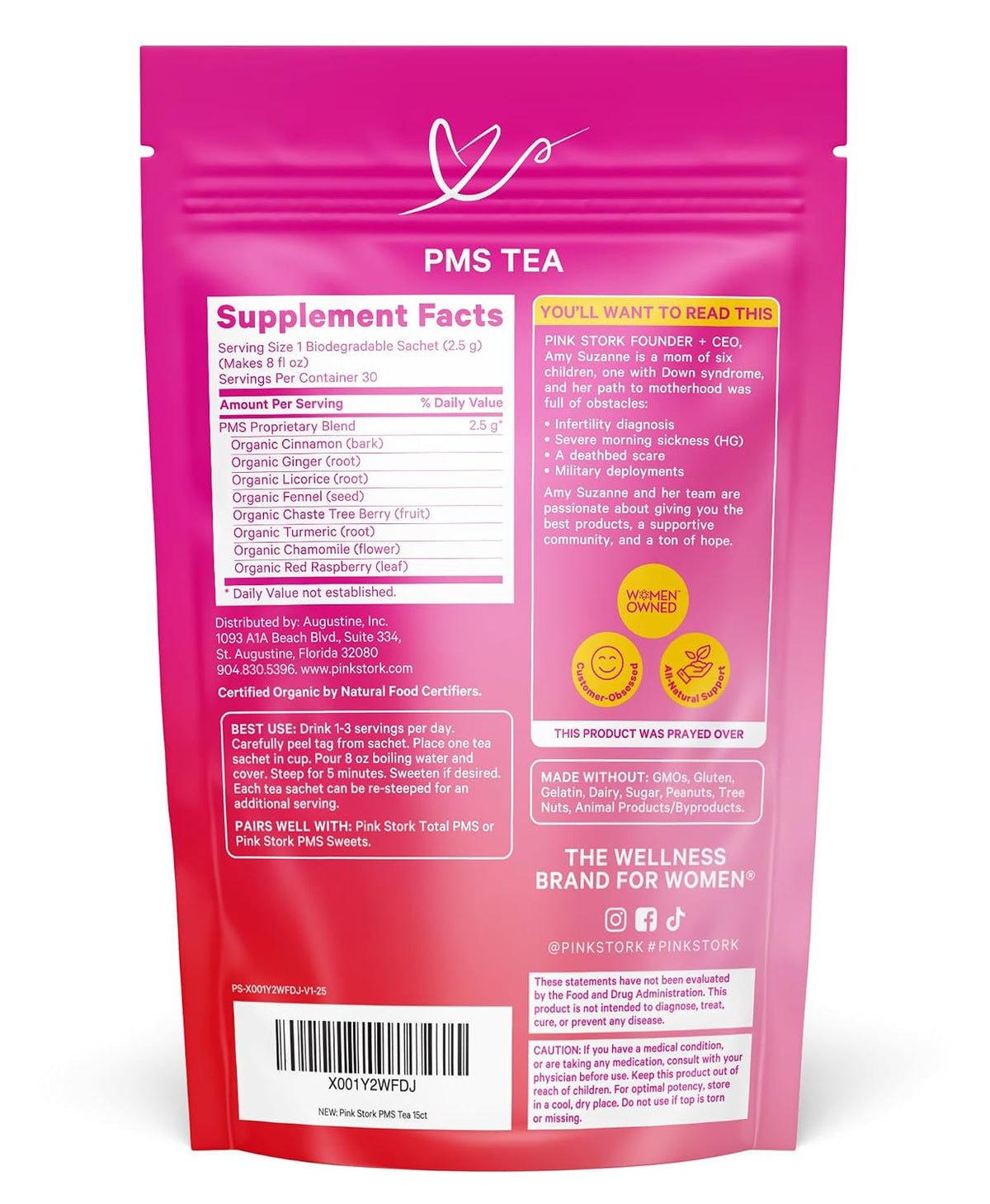 Pink Stork Organic PMS Tea with Vitex + Red Raspberry Leaf, 30 Cups