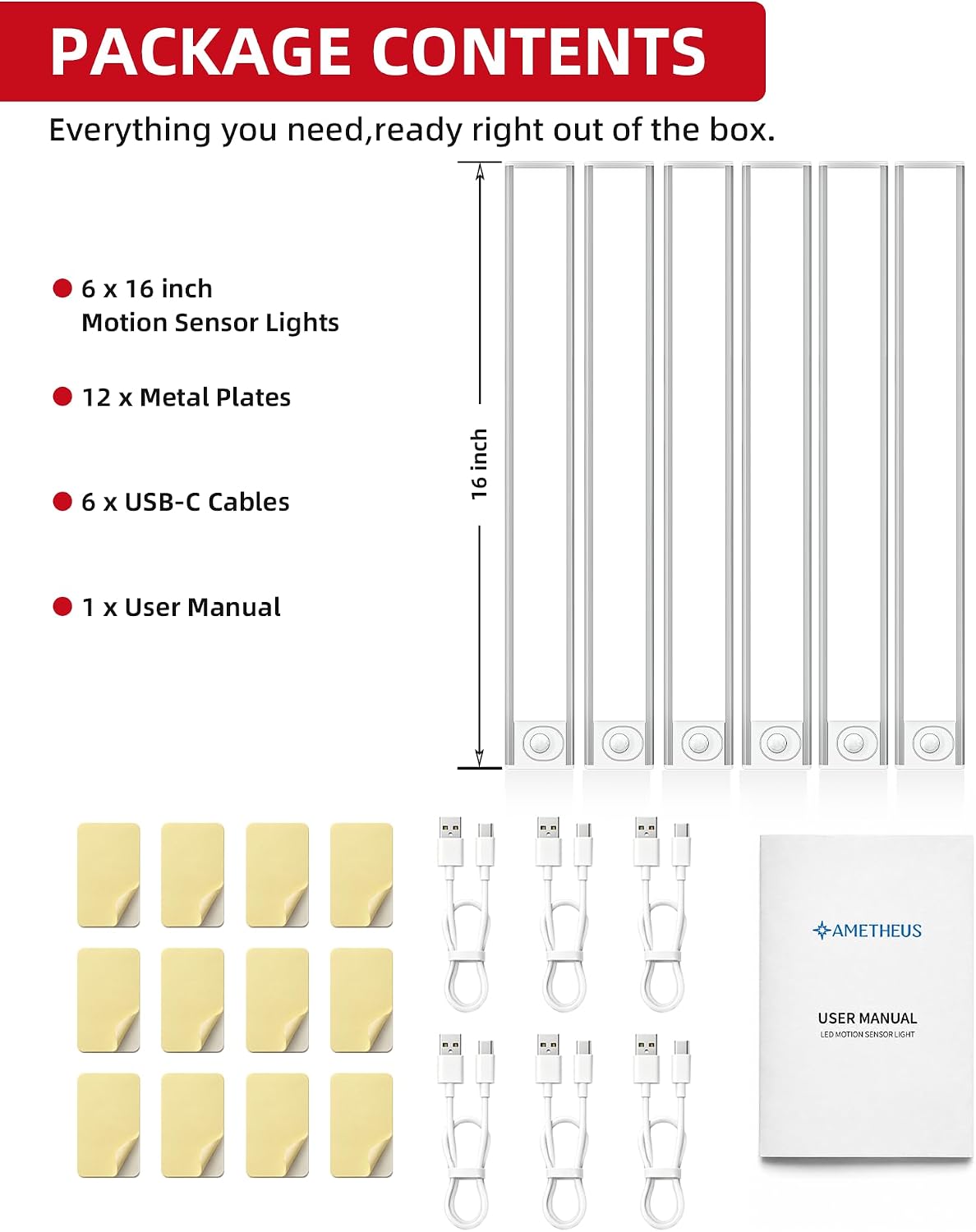 6-Pack Under Cabinet Lighting, Motion Sensor Light, Closet Lights