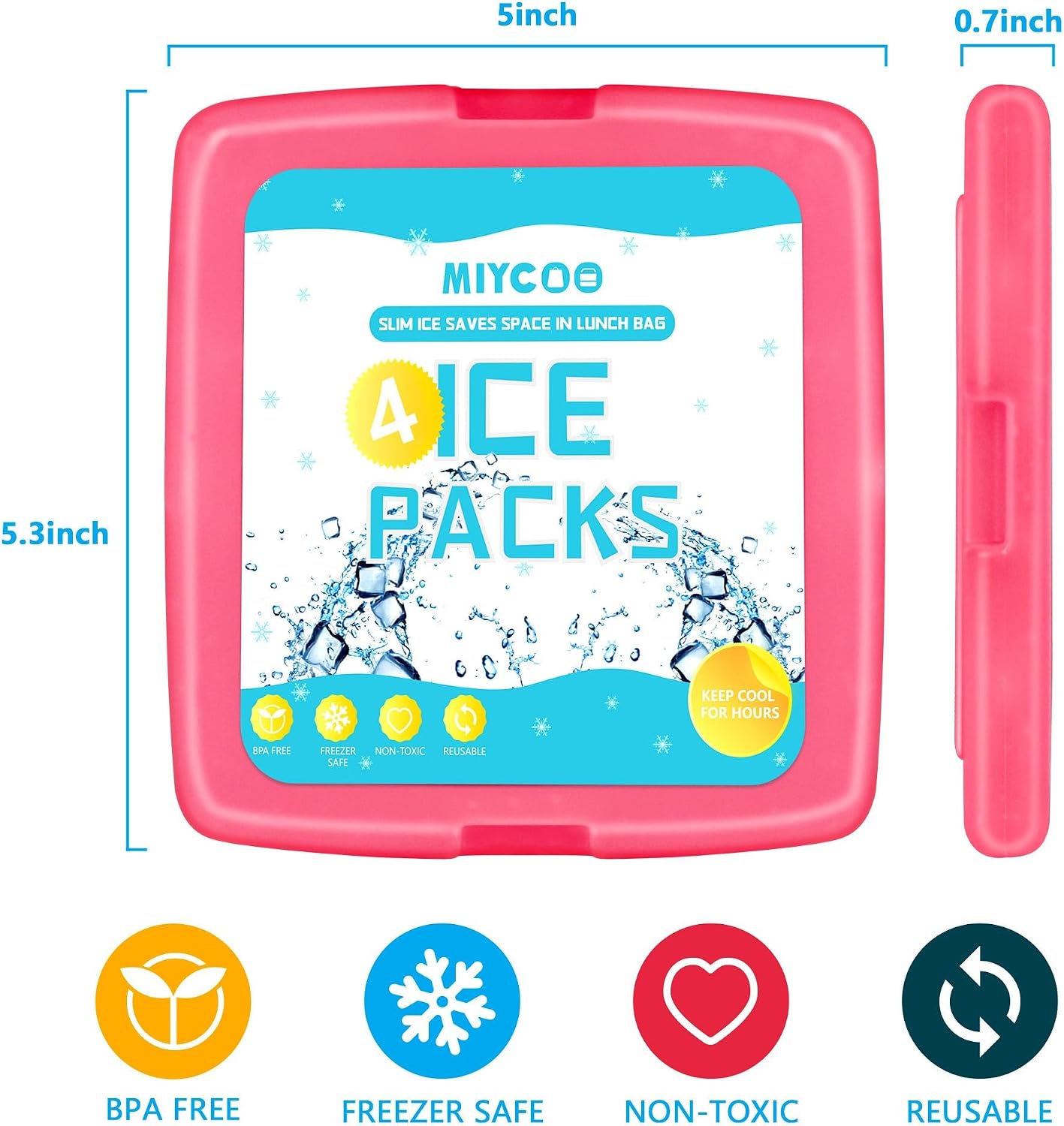 MIYCOO Ice Packs for Lunch Boxes & Coolers - Quick Freeze Ice Pack Space Saving Freezer Packs - Reusable Slim Original Cool Pack - Cooler Accessories for Beach, Camping and Fishing